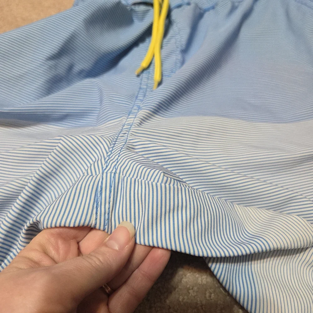 Banana Boat Mens Blue Striped Swim Shorts with‎ Yellow Drawstring Size XXL Beach